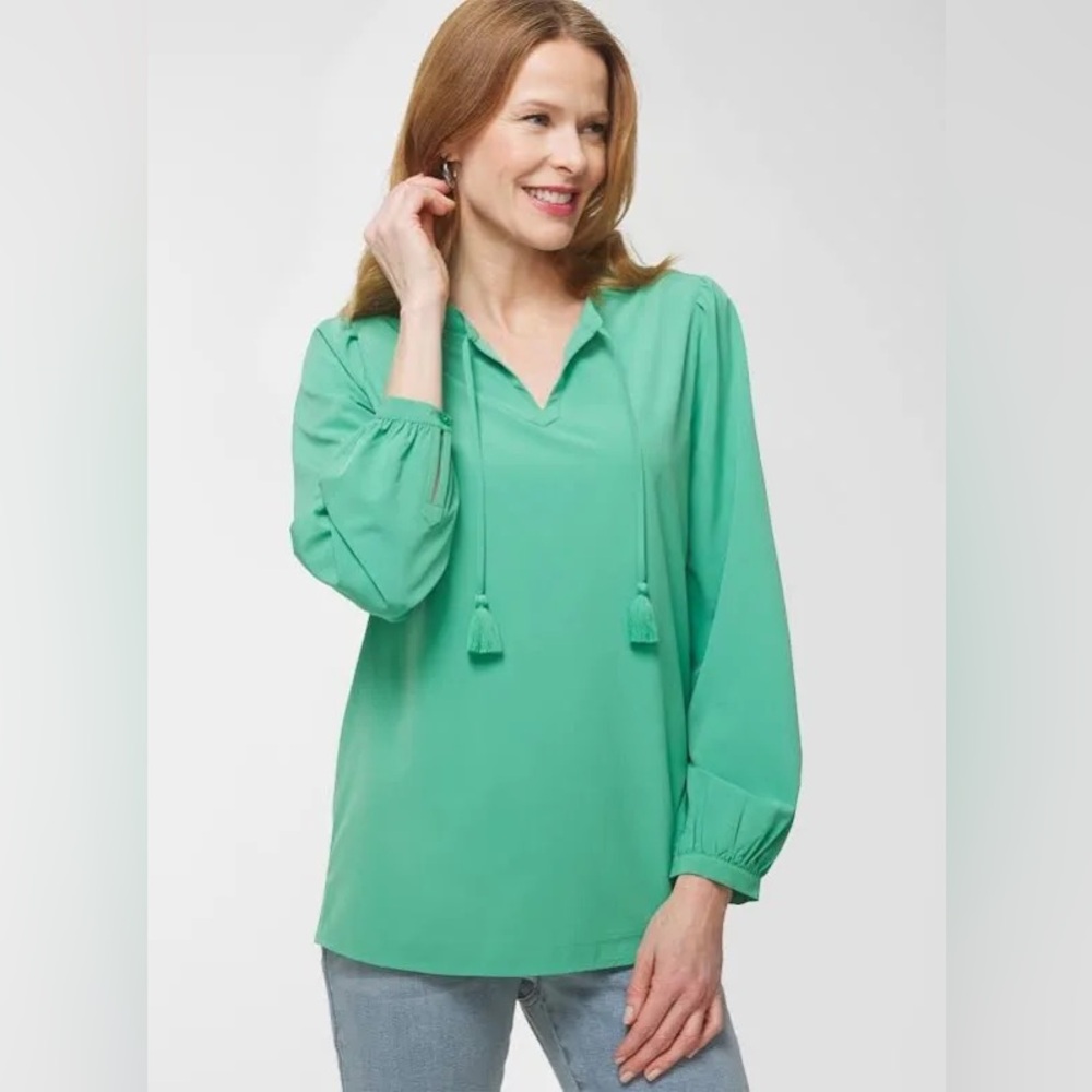 Chico's Women's Cutaway Neck Tassel Blouse. Size 4 (18w)